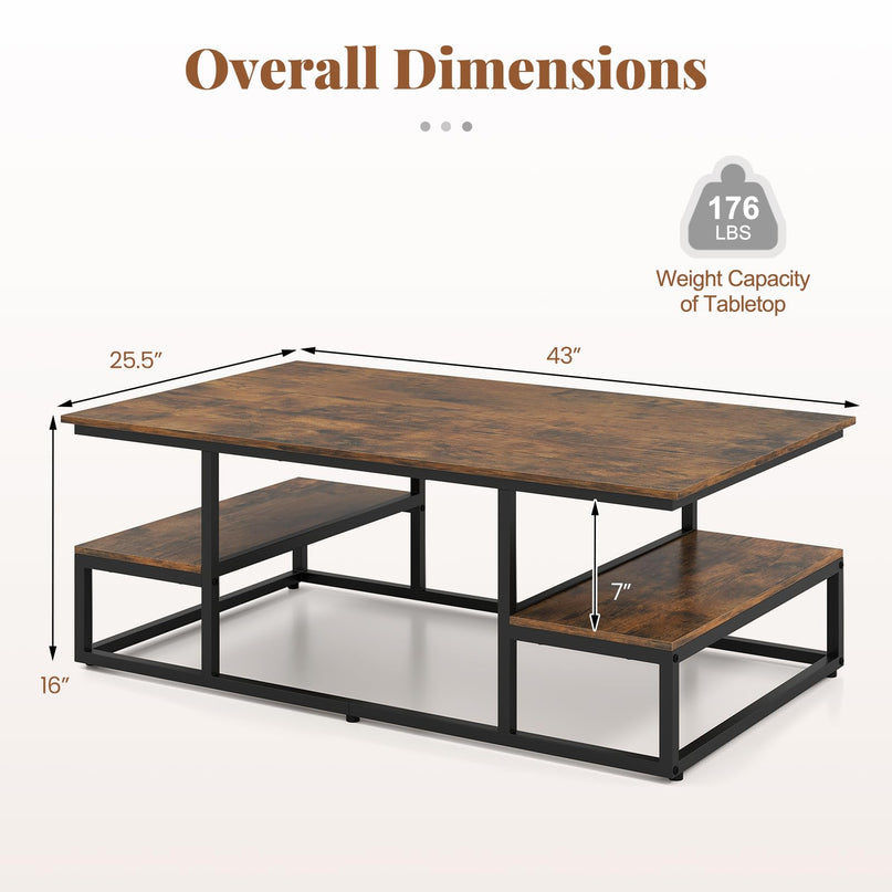 Giantex 43" Rectangular Modern Coffee Table with Storage