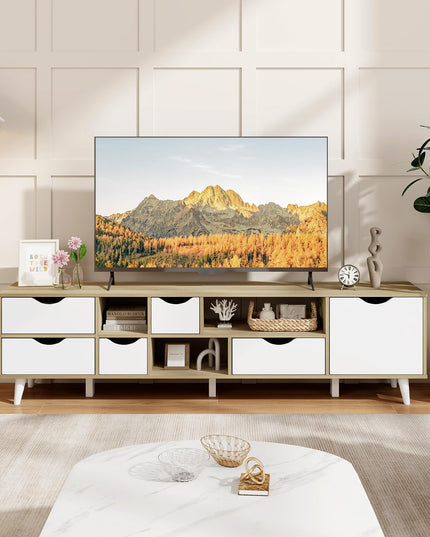 Giantex TV Stand for TVs up to 65”, Entertainment Center with 5 Drawers, 1 Cabinet, Television Stands for Bedroom, Oak