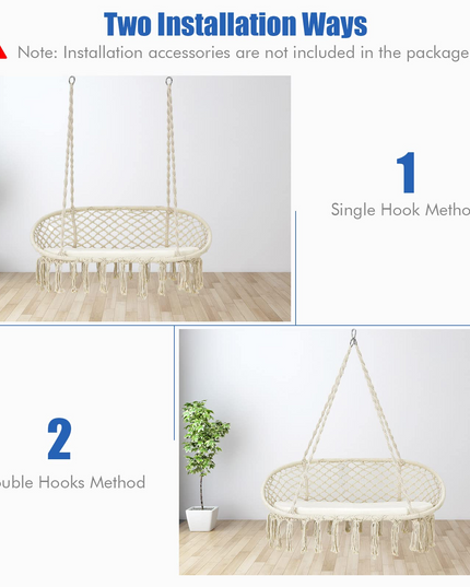 Hammock Chair 2 Seat, Macrame Hanging Chair with Cushion