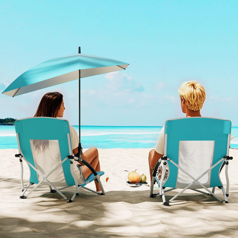 Giantex Low Folding Beach Chair with Detachable & Adjustable Umbrella