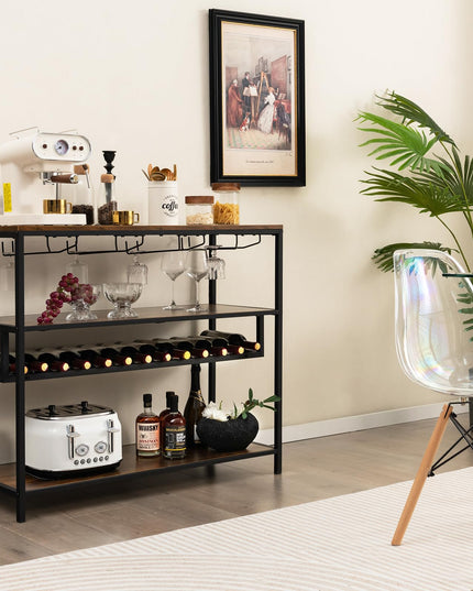 Giantex Wine Rack Table, Freestanding 13-Bottle Wooden Wine Bar Cabinet with Wine Rack