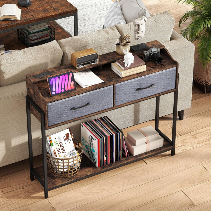 GIANTEX Console Table with Charging Station 43" Narrow Entryway Table