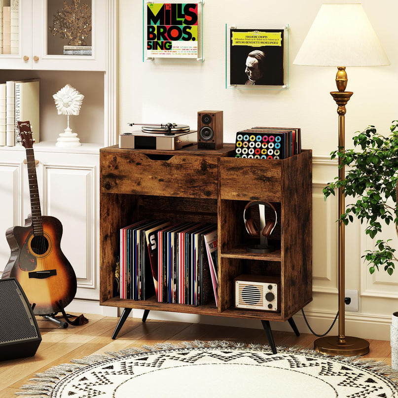 Giantex Large Record Player Stand with Charging Station