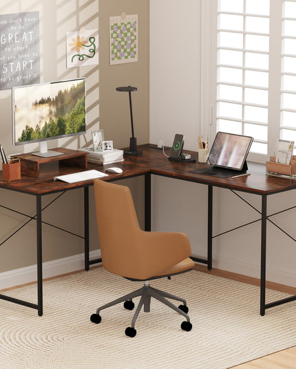 59 Inch Reversible Corner Desk with Power Outlet and USB Ports & Monitor Stand