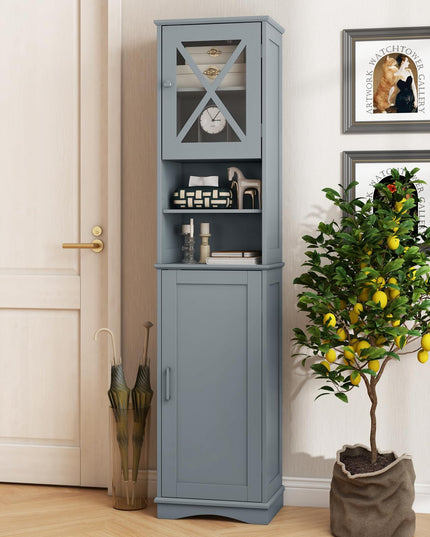Giantex 67" Tall Storage Cabinet, Bathroom Floor Cabinet with Acrylic Door, Adjustable Shelves