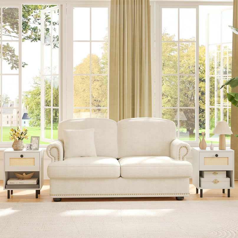 Giantex Rattan Nightstand with Drawer Set of 1/2 Modern Bed Side Table