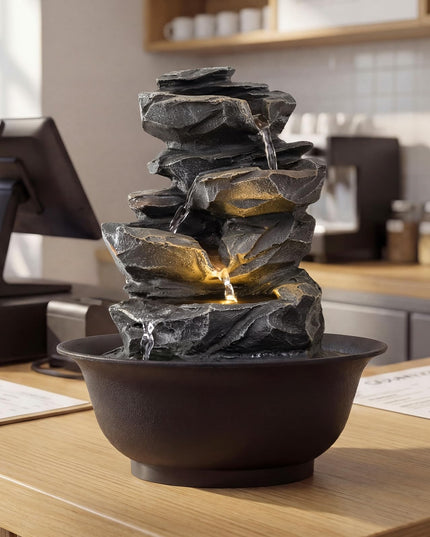 Giantex Warm Light Rock Tabletop Water Fountain Zen Meditation