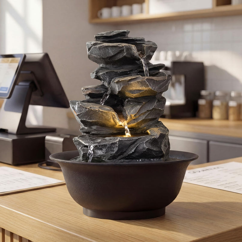 Giantex Fontaine d'intérieur de table lumineuse chaude Rocher Méditation Zen
