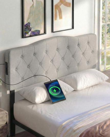 Giantex Headboard with Charging Station Queen/Full Size（Curved Diamond Tufting with Charging）