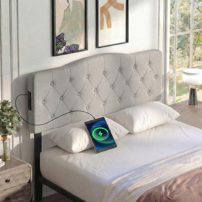 Tête de lit Giantex avec station de charge Grand lit/lit double (capitonnage en losanges incurvés avec chargement)