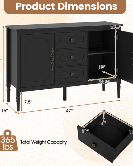 GIANTEX 47" Buffet Cabinet with 3 Drawers & 2 Cabinets