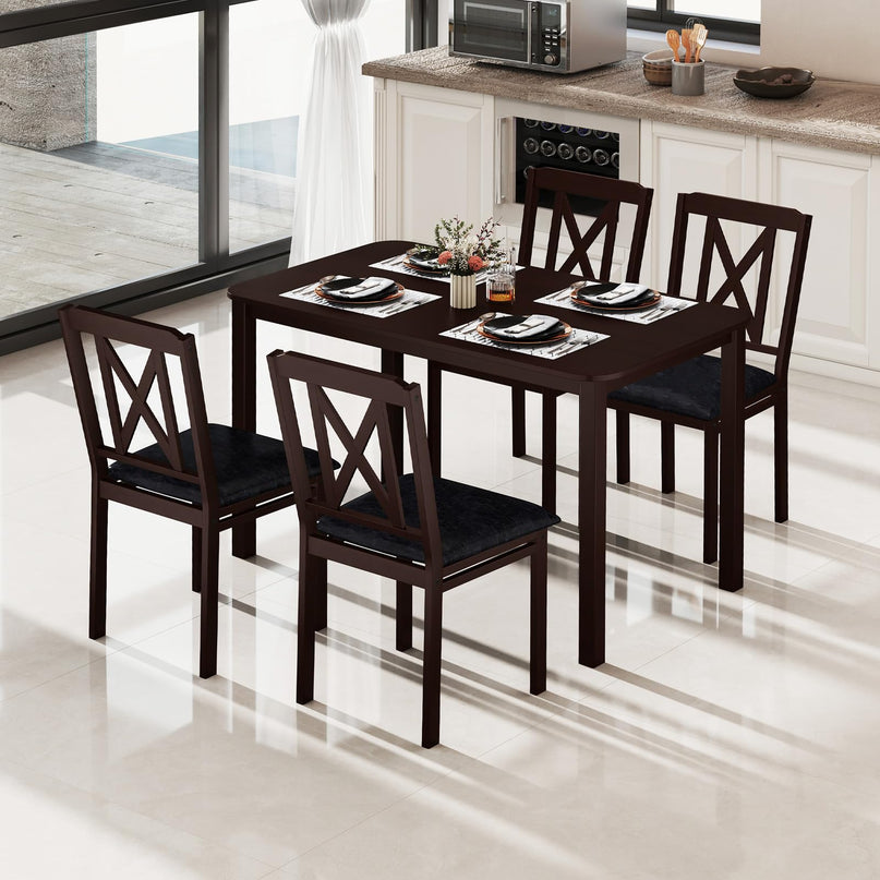 Giantex 5 Piece Dining Table Set for 4 with Rubber Wood Legs