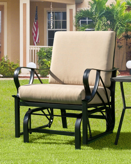 Giantex Patio Glider Outdoor Chair - Outside Rocking Chair with Thick Cushion, Sprayed Metal Frame