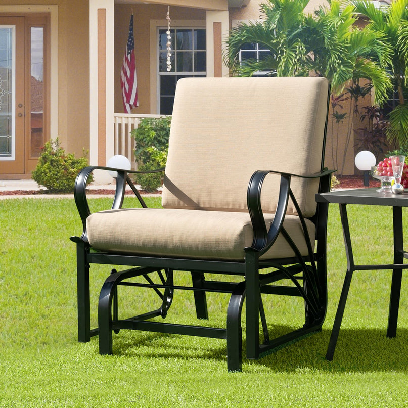 Giantex Patio Glider Outdoor Chair - Outside Rocking Chair with Thick Cushion, Sprayed Metal Frame