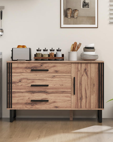 Giantex Buffet Cabinet with Storage, Kitchen Sideboard with 3 Large Drawers & 1-Door Storage Cabinet