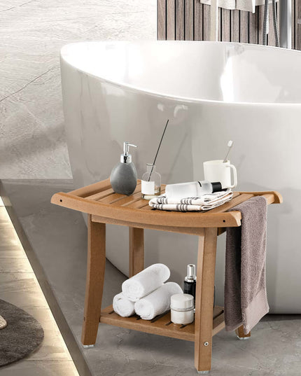Giantex Shower Bench, HDPE Waterproof Shower Stool with Storage Shelf