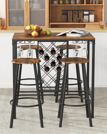 Giantex 5 Pieces Bar Table and Stools Set - Bar Height Table with Stools for 4, Kitchen Table Set with Wine Rack & Glass Holder