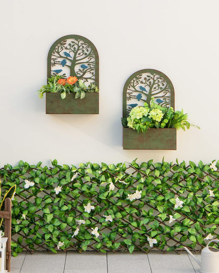 Giantex Raised Garden Bed Set of 2 - Wall-Mounted & Freestanding Decorative Planter Boxes with Trellises