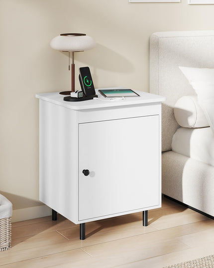 Gianex Mid Century Modern End Table with Door & Heavy-Duty Metal Leg