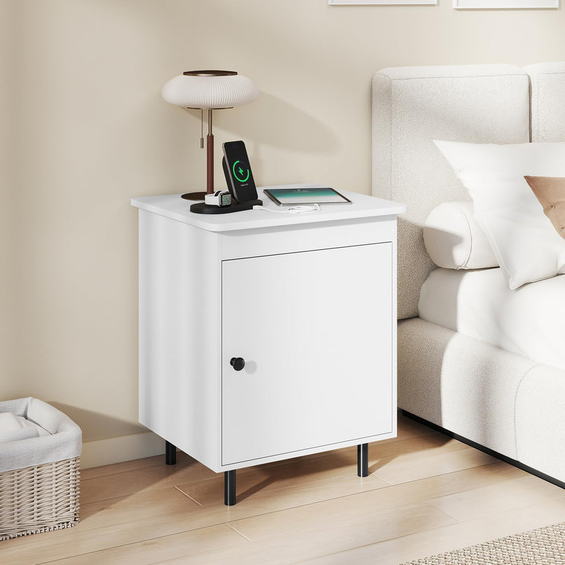 Gianex Mid Century Modern End Table with Door & Heavy-Duty Metal Leg