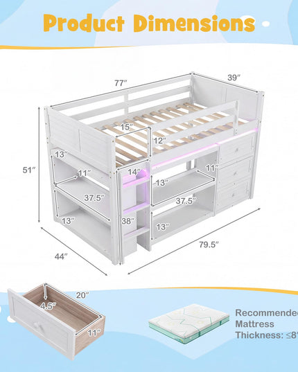 Giantex Loft Bed Twin Size with LED Lights for Boys Girls