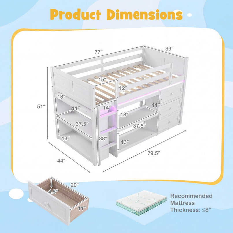 Giantex Loft Bed Twin Size with LED Lights for Boys Girls