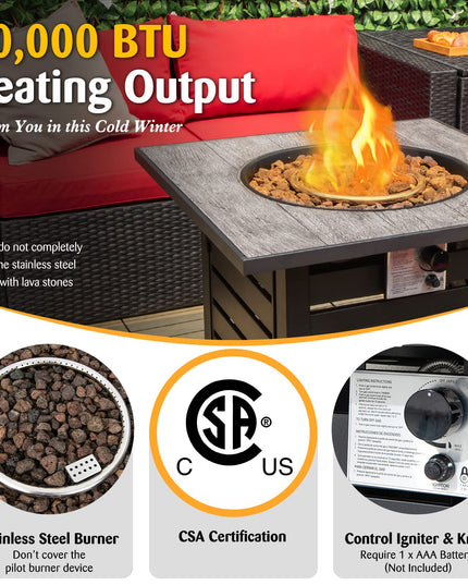 Giantex 32 Inch Propane Fire Pits, 50,000 BTU Square Gas Firepit with High-Temp Resistant Tabletop (Black)