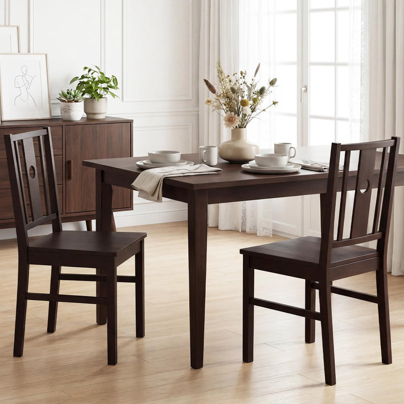 Giantex Solid Rubber Wood Dining Chairs Set of 2/4 with Slatted Curved Backrest