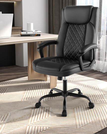 Giantex Executive Office Chair, Leather Like Desk Chair with Thick Headrest Cushion & Padded Armrests, Black