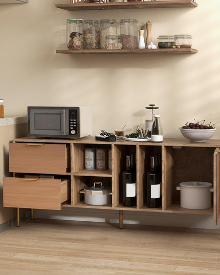 Giantex Mirrored Buffet Cabinet, Wooden Kitchen Sideboard Storage Cabinet w/2 Drawers & 1 Door Accent Cabinet