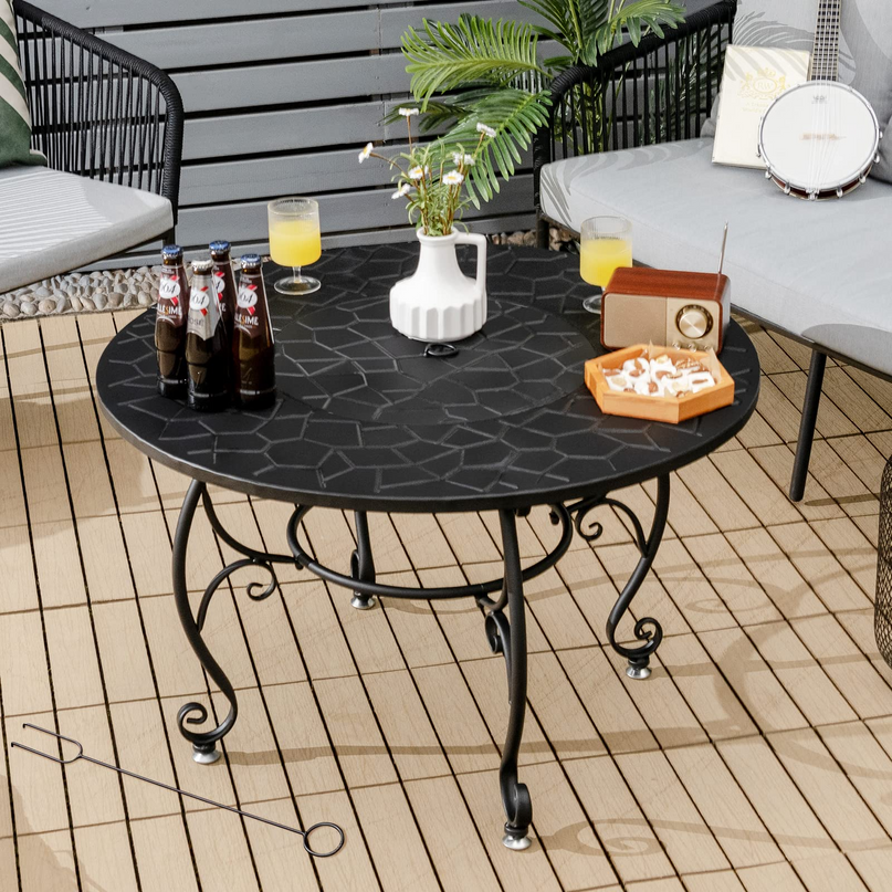 Fire Pit Table 4-in-1 Outdoor Dining Table, 36 Inch Multifunctional Metal Round Patio Table