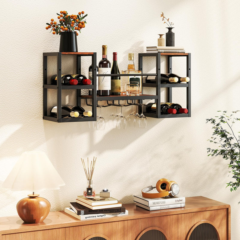 Giantex Wine Rack Wall Mounted with 3 Glass Holders