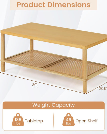 Giantex 39" Rattan Coffee Table for Living Room