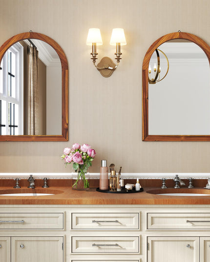 Farmhouse Wall Mirror Arched Mirror with Solid Acacia Wood Frame