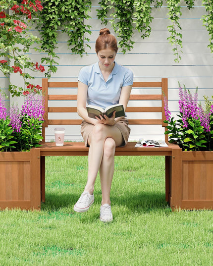 Giantex 2 in 1 Outdoor Bench with Backrest & 2 Raised Garden Beds