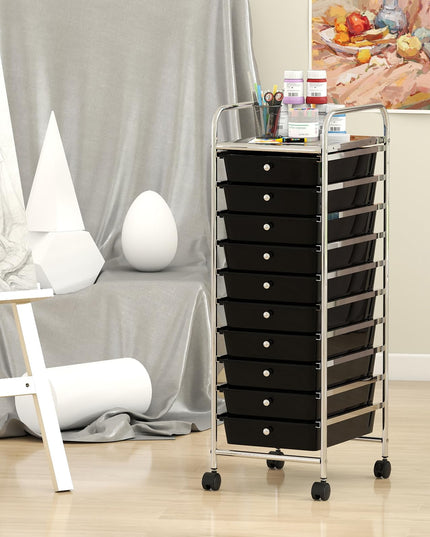 Giantex Rolling Storage Cart with 10 Drawers Utility Cart with Tabletop