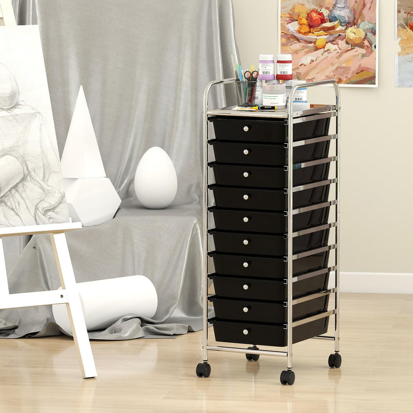 Giantex Rolling Storage Cart with 10 Drawers Utility Cart with Tabletop