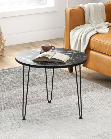 Giantex Round Coffee Table, Faux Marble Center Table with Metal Legs, Sofa Accent Side Table