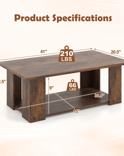 Giantex Rectangle Wood Center Table, 41" L 2-Tier Large Modern Tea Table w/Open Compartment