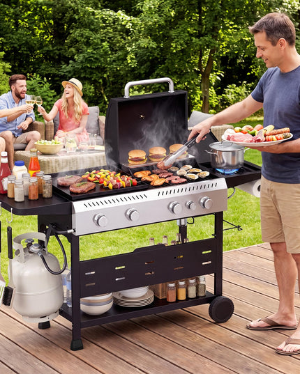 GIANTEX 5-Burner 48,000 BTU Propane Gas Grill and Griddle Combo with Side Burner