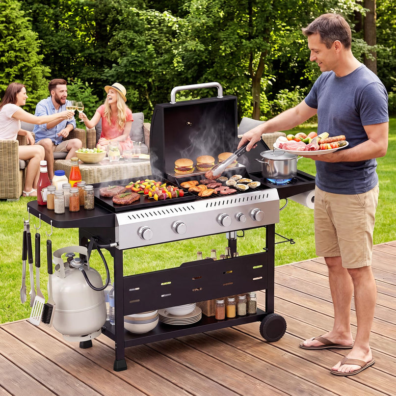 GIANTEX 5-Burner 48,000 BTU Propane Gas Grill and Griddle Combo with Side Burner
