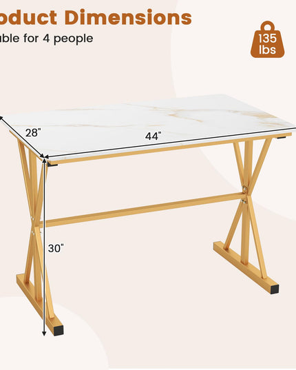 Giantex 44" Sintered Stone Dining Table with X-Shaped Gold Metal Frame