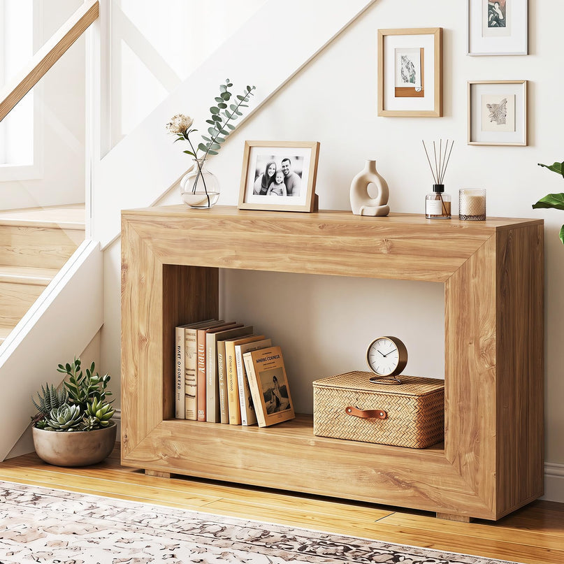 GIANTEX 47" Farmhouse Wooden Console Table with Open Storage Shelf