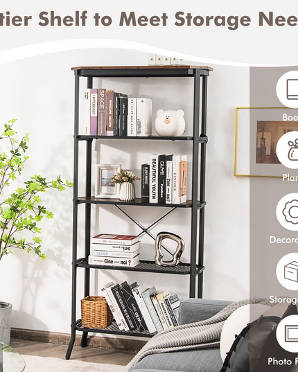 Giantex Industrial Bookshelf, 5-Tier Vintage Bookcase