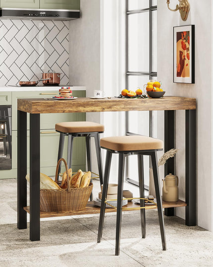 Giantex 48-Inch Bar Table, Narrow Pub Table with Counter Height, Open Shelves, Solid Wood Frame