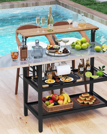 Giantex Outdoor Bar Table with Flip-Up Top & Foldable Side Table