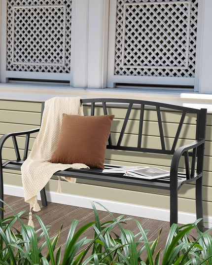 Giantex Garden Bench for Outside 50 Inch - Outdoor Bench with Rustproof Metal Frame, Black