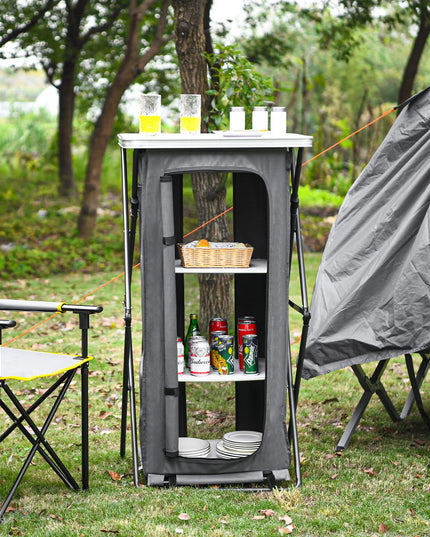 Folding Camping Storage Cabinet with 3 Shelves and Carry Bag