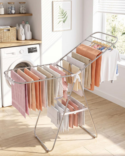 GIANTEX 60" L 2-Tier Stainless Foldable Clothes Drying Rack with Sock Clips