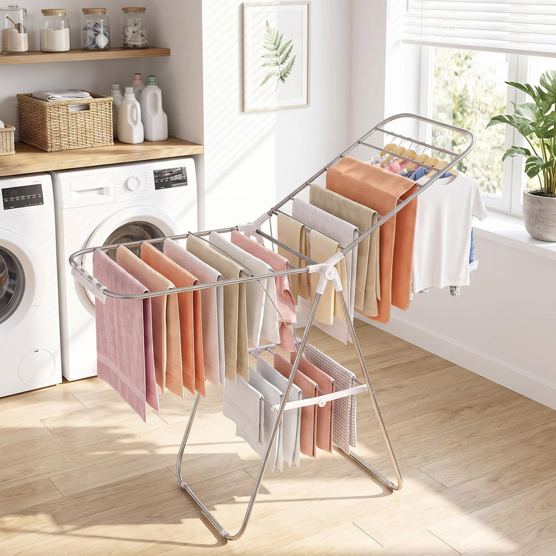 GIANTEX 60" L 2-Tier Stainless Foldable Clothes Drying Rack with Sock Clips